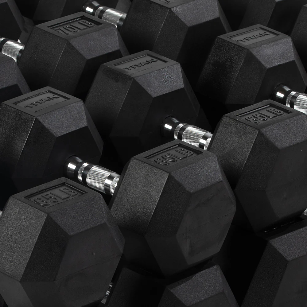 55 LB - 100 LB Pairs Rubber Hex Dumbbells - Image 7