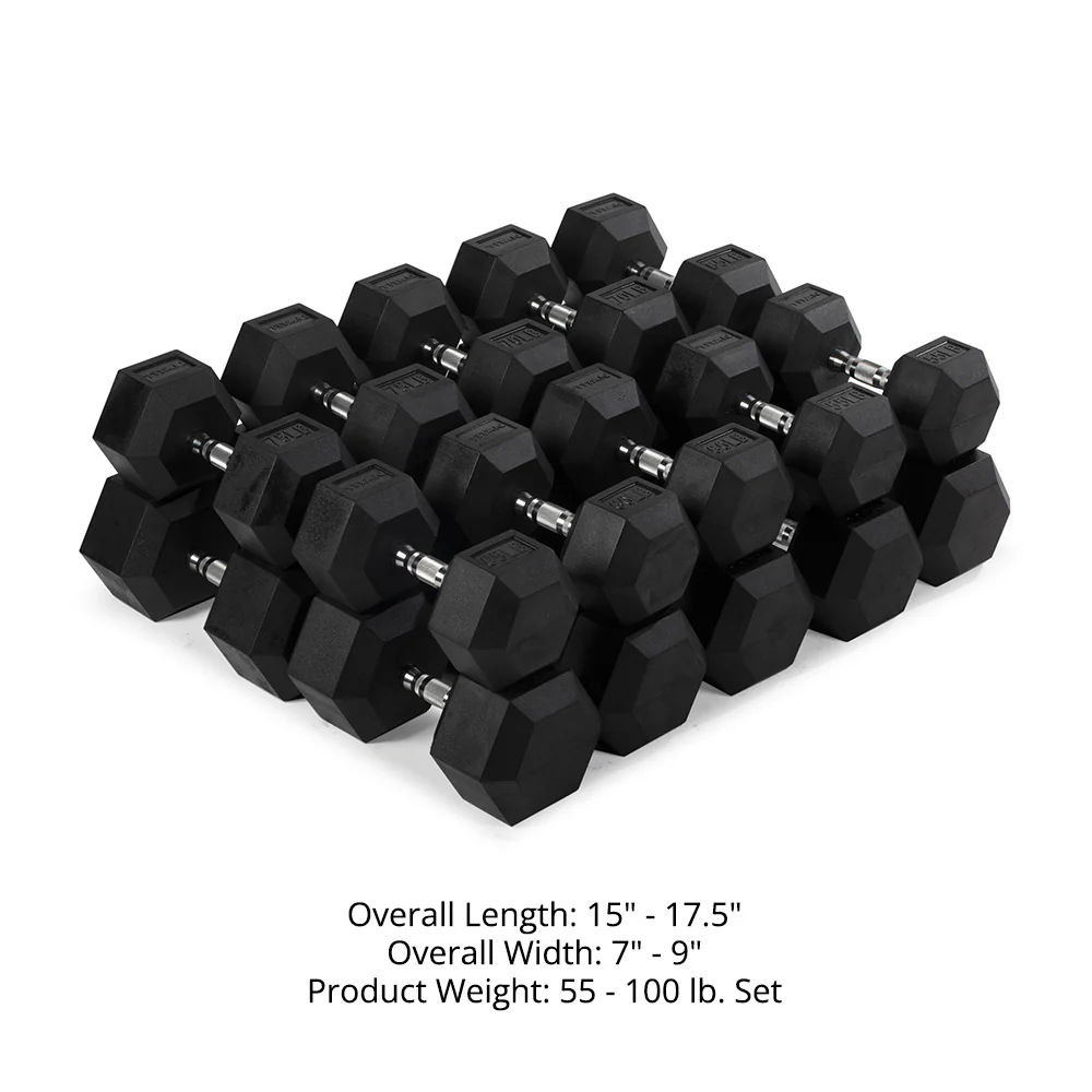 55 LB - 100 LB Pairs Rubber Hex Dumbbells - Image 8