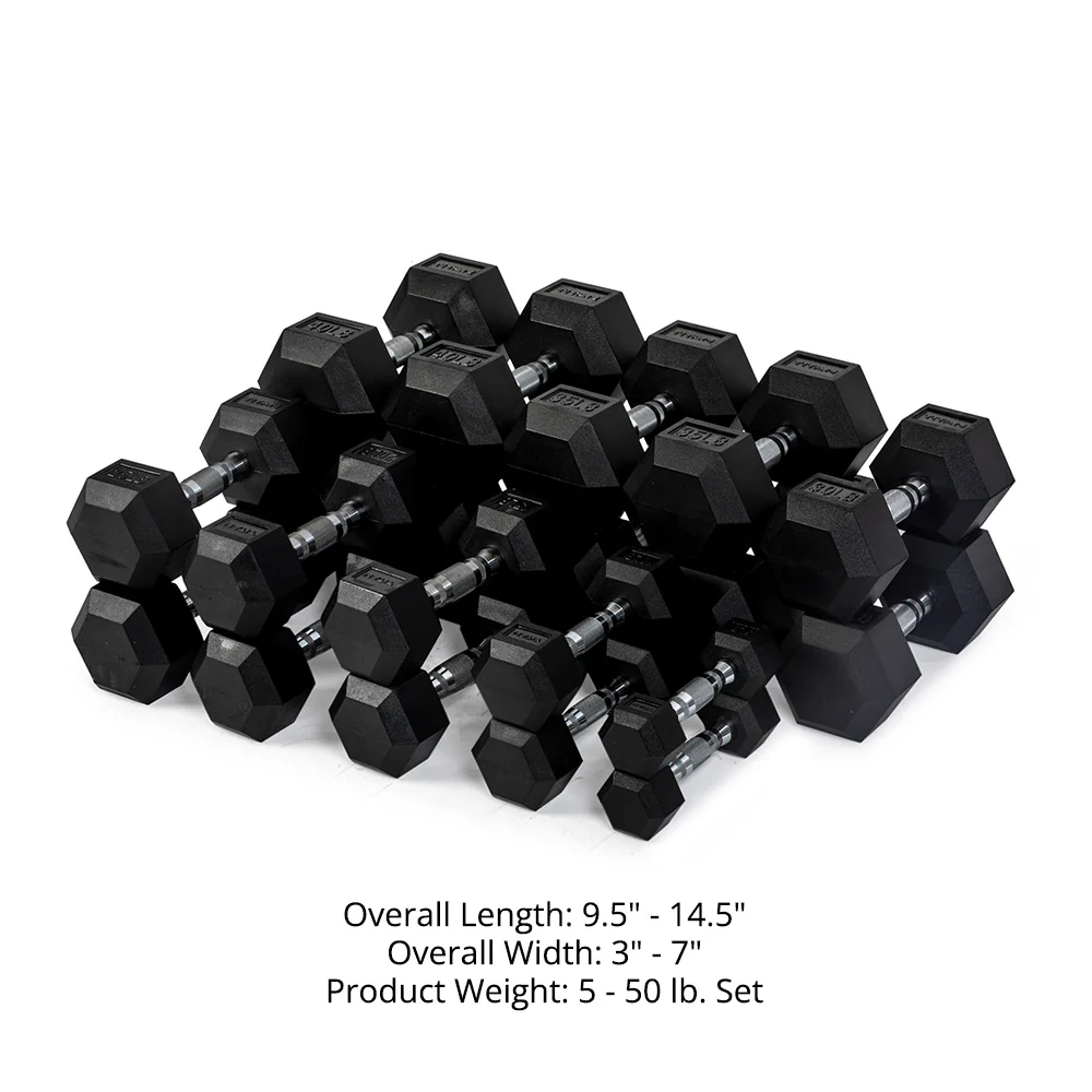 5 LB - 50 LB Pairs Rubber Hex Dumbbells - Image 8